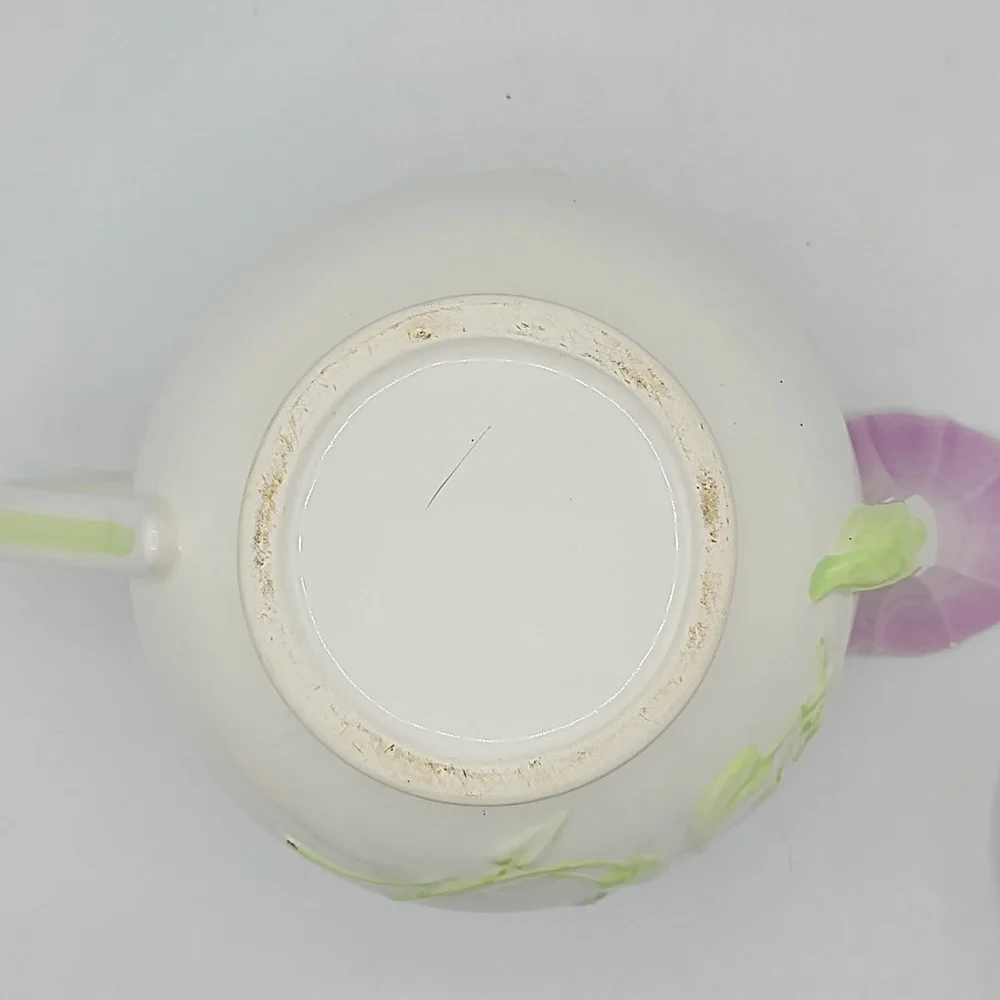 Teleflora Morning Glory Ceramic Teapot Pink Purple Floral Collectible 80s Vtg